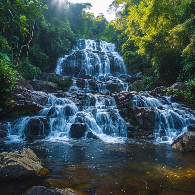 Schilderachtige schoonheid Namtok Salatdai-waterval een klein wonder in Thailand voor postgrootte op sociale media