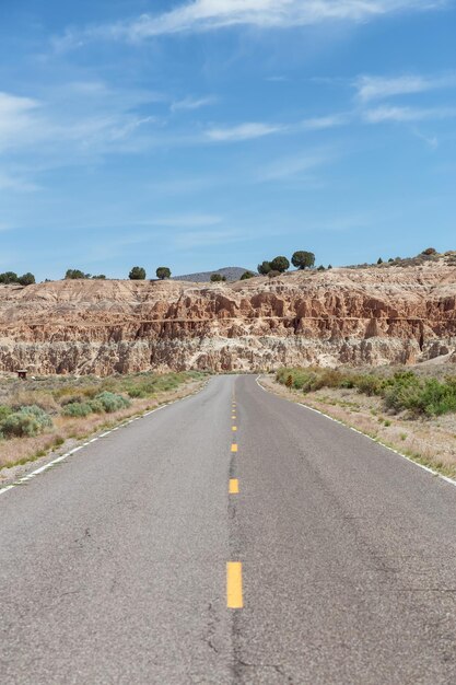 Schilderachtige weg in de woestijn van het Amerikaanse natuurlandschap