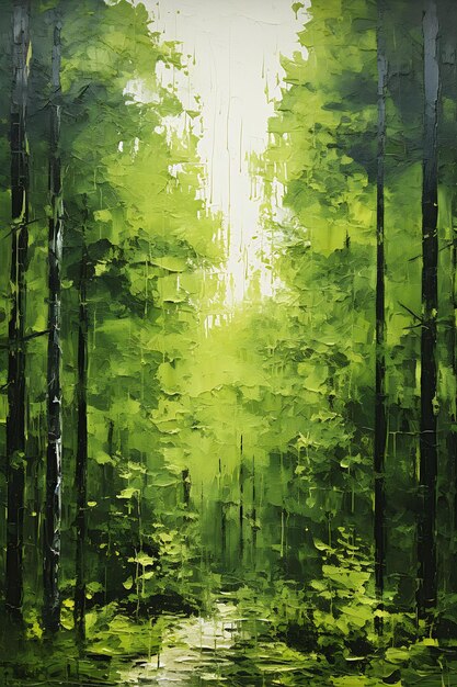 schilderen bos scène pad midden sation groene schittering zon penseelstreken ongetiteld juweel losjes geknipt