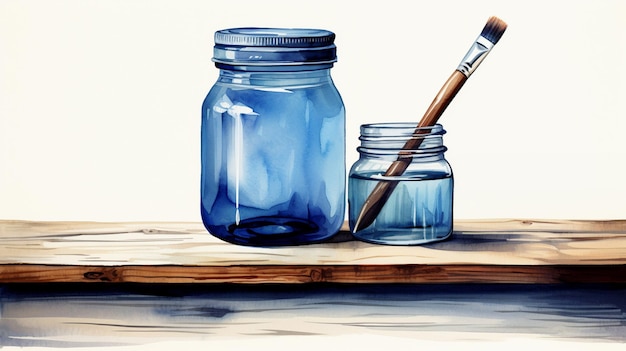 schilderen van een blauwe pot met een penseel en een blauwe jar met een blauwe deksel generatieve ai