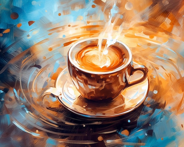 schilderen van een kop koffie op een schotel met een schotel generatieve ai