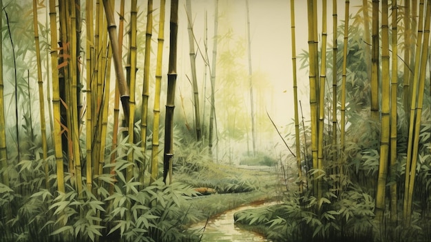 schilderen van een pad door een bamboesbos met een stroom generatieve ai