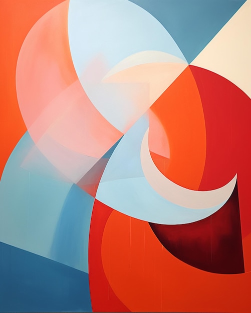 Schilderen van een rood-blauw abstract schilderij met een witte cirkel generatieve ai