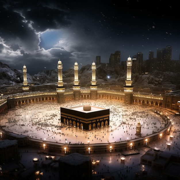 Schilderij Tekening van het Kaaba-gebed in Mekka achteruitzicht Heilige plaats met gebed