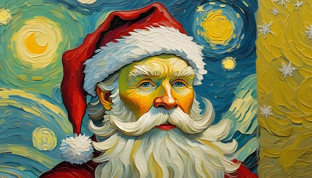 Foto schilderij van de kerstman in van gogh-stijl