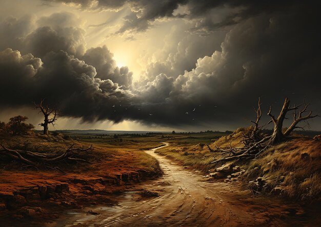 Schilderij van Dirt Road onder de lucht