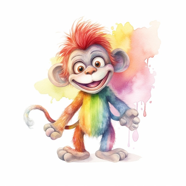 schilderij van een aap met een regenboog gekleurd haar en een regenbogen staart generatieve ai