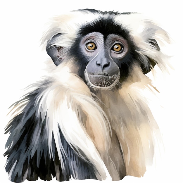 Foto schilderij van een aap met een wit en zwart gezicht en een zwart en wit jas generatieve ai