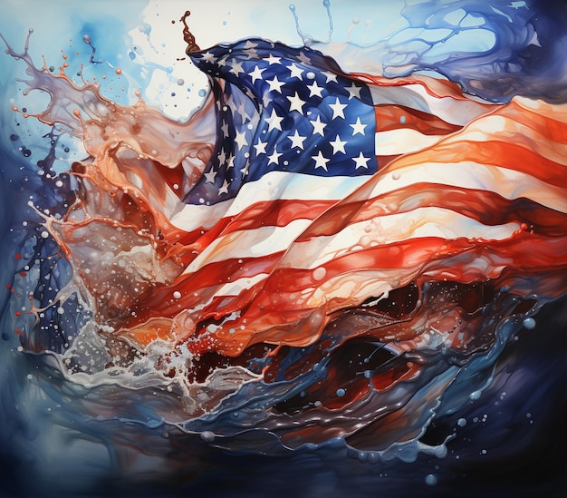 schilderij van een Amerikaanse vlag met een splash van water generatieve ai