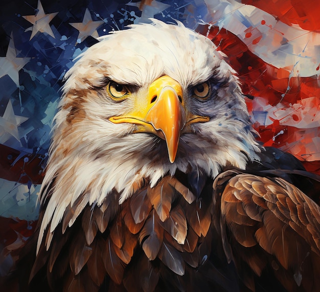 schilderij van een Amerikaanse zeearend met een Amerikaanse vlag op de achtergrond generatieve ai