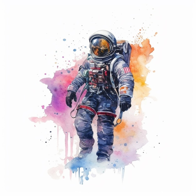 schilderij van een astronaut in een ruimtepak met een roze en blauwe achtergrond generatieve ai