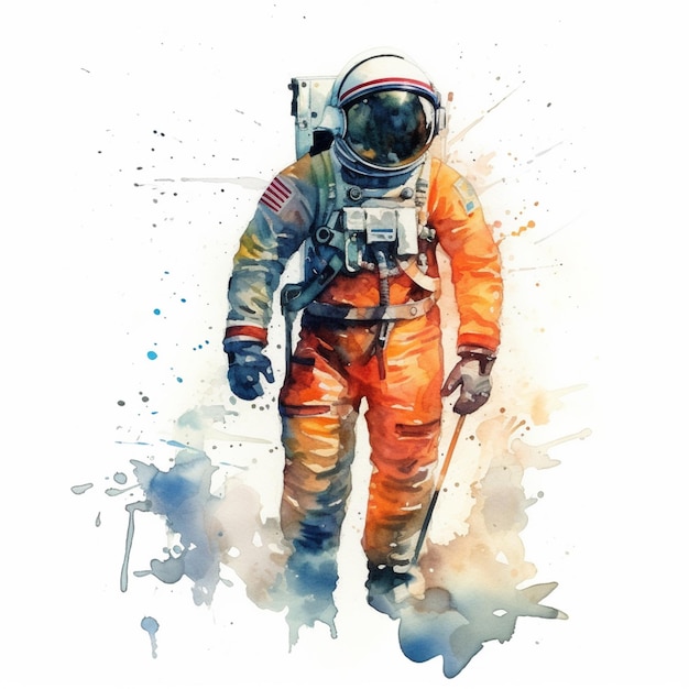 schilderij van een astronaut in oranje en wit met een verfspatten generatieve ai