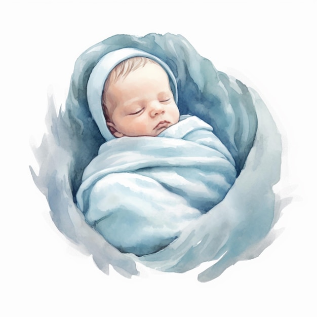 schilderij van een baby gewikkeld in een deken in een blauwe deken generatieve ai