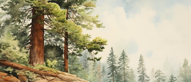 schilderij van een beer in een bos met bomen en rotsen generatieve ai
