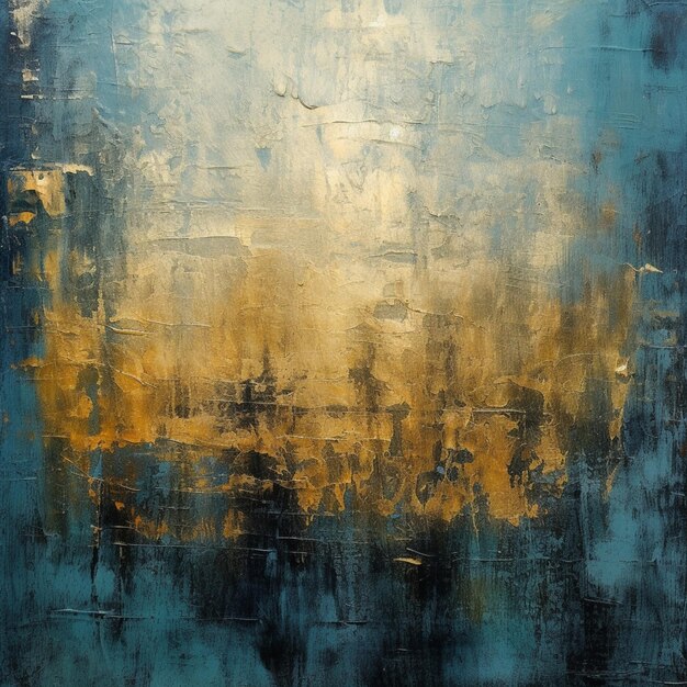 schilderij van een blauw en goud abstract schilderij met een zwarte achtergrond generatieve ai