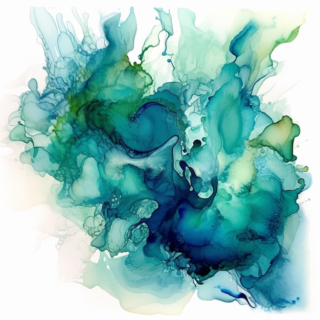 Foto schilderij van een blauw en groen abstract schilderij met aquarellen generatieve ai