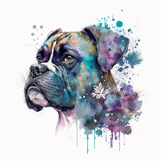 schilderij van een bokserhond met een bloem in zijn mond generatieve ai