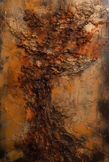 Schilderij van een boom met een bruine stam en bruine bladeren generatieve ai