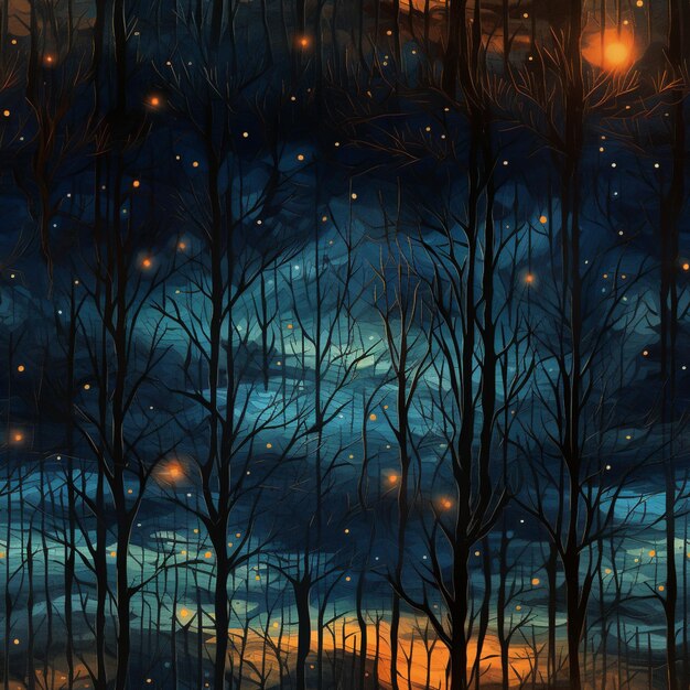 schilderij van een bos met een volle maan en een paar herten generatieve ai