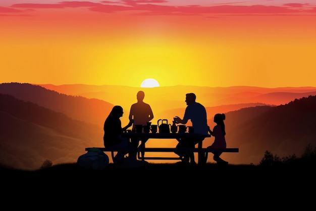 schilderij van een gezin dat van een picknick geniet