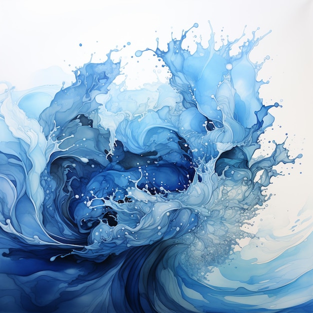 schilderij van een golf van blauw water met een witte achtergrond generatieve ai