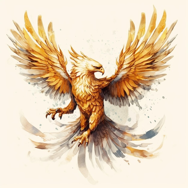 Schilderij van een gouden vogel met uitgespreide vleugels generatieve ai