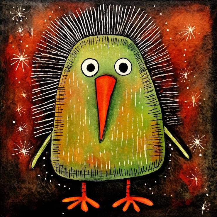Foto schilderij van een groene vogel met een rode snavel en een starburst generatieve ai