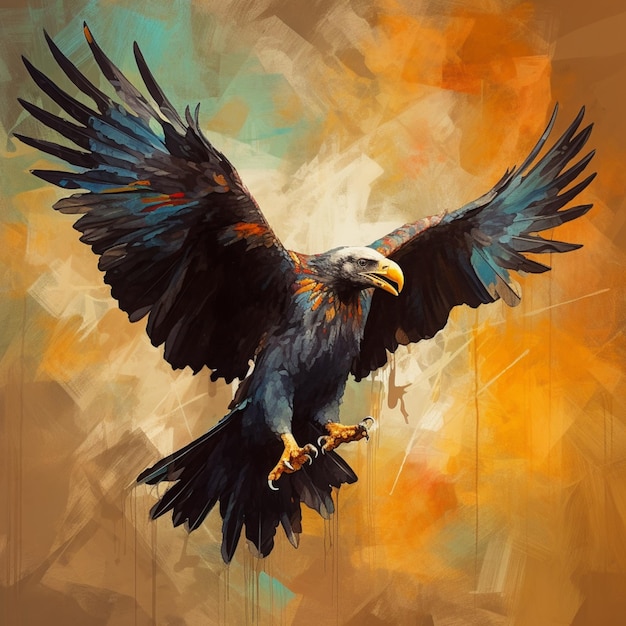 schilderij van een grote vogel met een grote vleugelspan die in de lucht vliegt generatieve ai