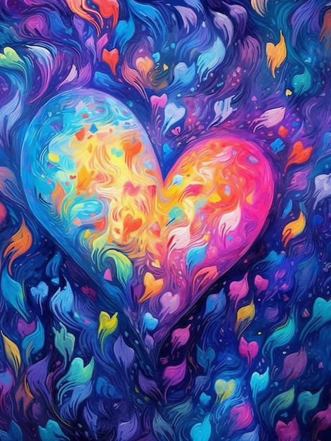 schilderij van een hart met veel kleuren en wervelingen erop generatieve ai