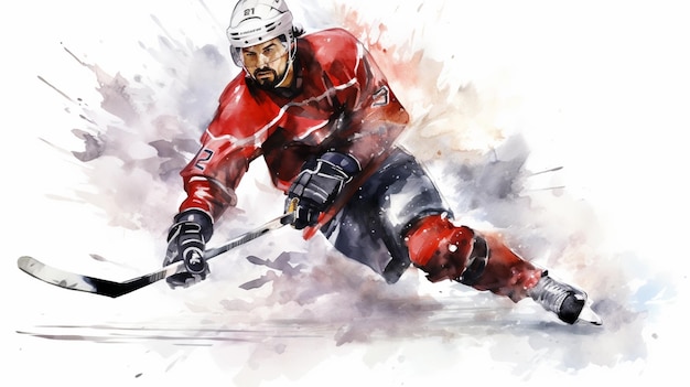 schilderij van een hockey speler in actie met een stok generatieve ai.