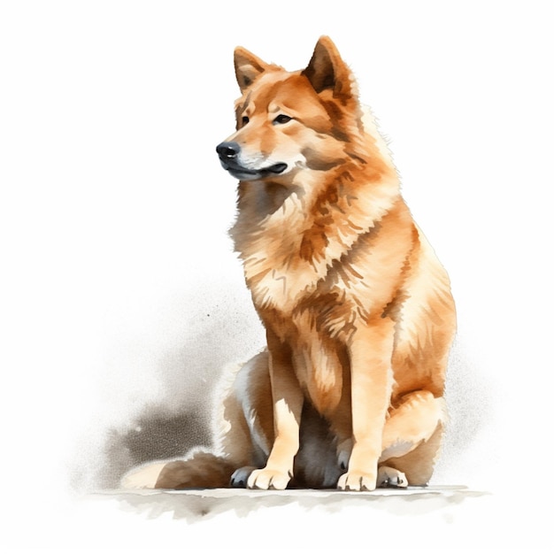 schilderij van een hond die op de grond zit met een witte achtergrond generatieve ai