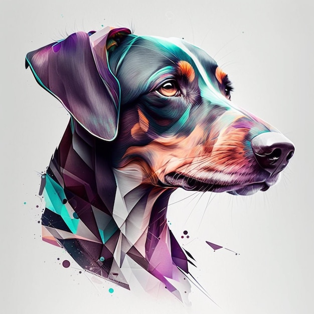schilderij van een hond met een kleurrijk gezicht en een stropdas generatief ai