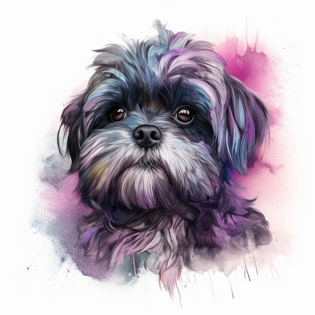 schilderij van een hond met een paars en blauw haar generatieve ai