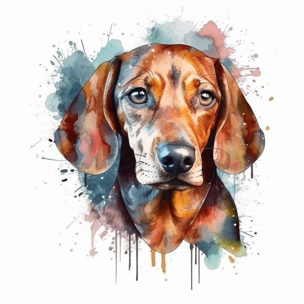 schilderij van een hond met een waterverf effect op zijn gezicht generatieve ai