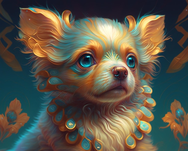 schilderij van een hond met halsband en blauwe ogen generatieve ai