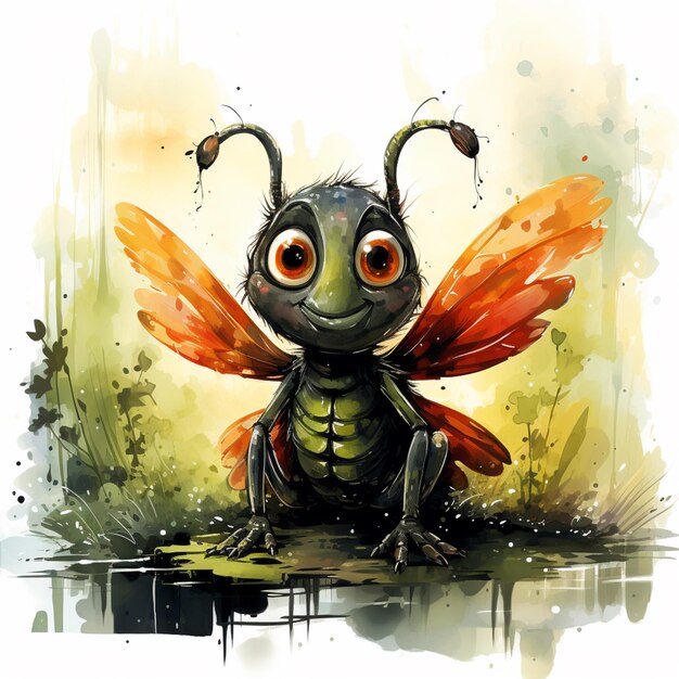 schilderij van een insect met grote ogen en een insect als lichaam generatieve ai