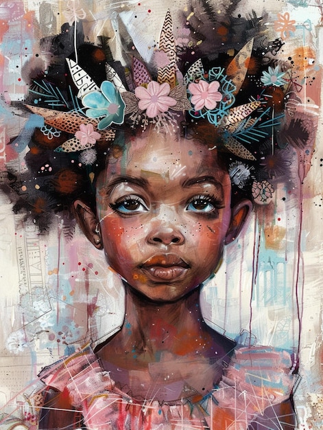 schilderij van een jong meisje met een bloemenkroon op haar hoofd generatieve ai