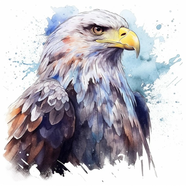 Schilderij van een kale adelaar met een blauw-witte achtergrond generatieve ai