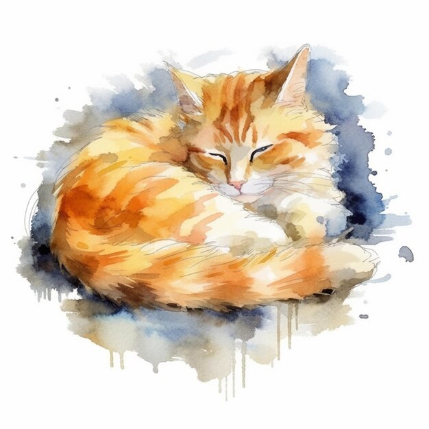 Foto schilderij van een kat die op een wit oppervlak slaapt met een blauwe achtergrond generatieve ai