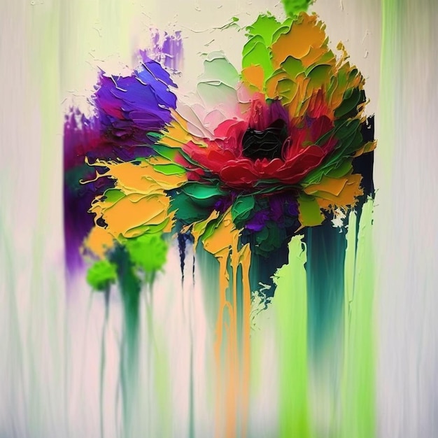 Schilderij van een kleurrijke bloem met een groene achtergrond generatieve ai