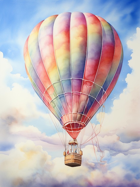 Schilderij van een kleurrijke luchtballon die in de lucht vliegt generatieve ai