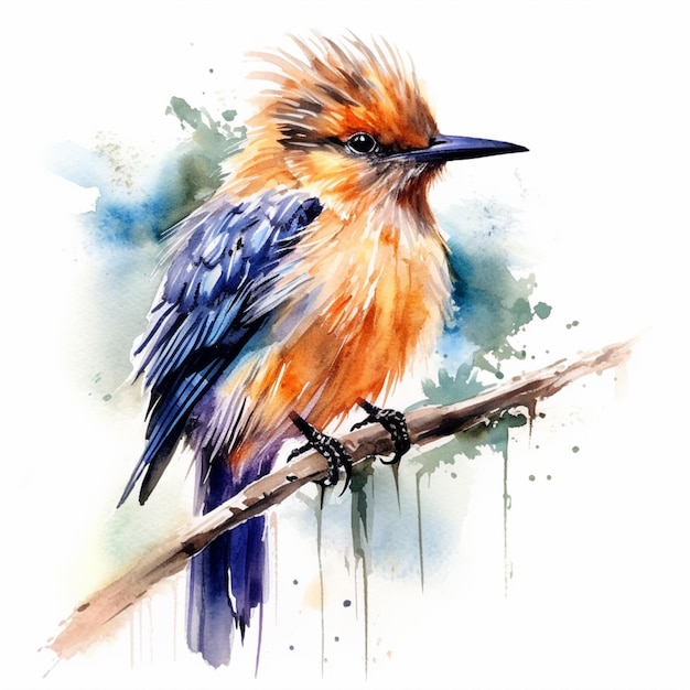 Schilderij van een kleurrijke vogel zittend op een tak met generatieve ai aquarelverf