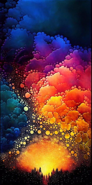 Schilderij van een kleurrijke zonsondergang met regenboogkleurige hemel generatieve ai