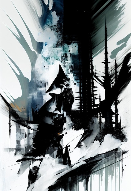 Schilderij van een man in zwart-witte outfit met zwaard generatieve ai
