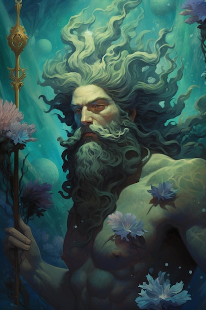 schilderij van een man met een baard en een bloem in zijn hand generatieve ai