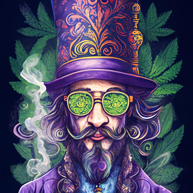 Schilderij van een man met hoge hoed en bril rokende sigaret generatieve ai