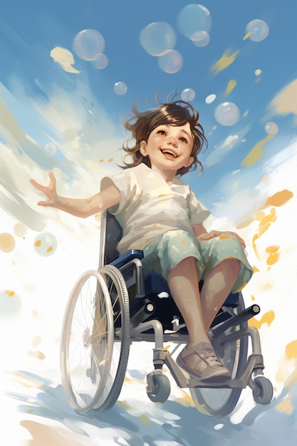 schilderij van een meisje in een rolstoel met uitgestrekte armen generatieve ai