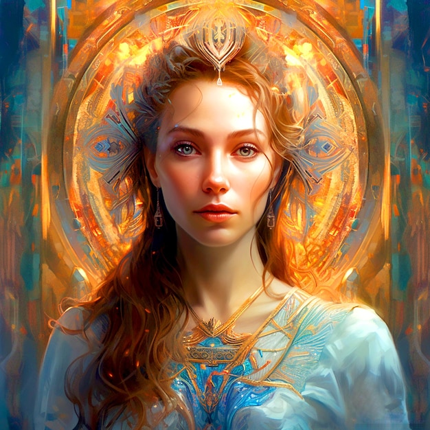 Schilderij van een mooie prinses met goudkleurig haar