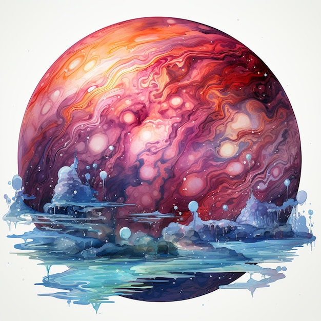 schilderij van een planeet met een rood en paars wervelende oppervlak generatieve ai