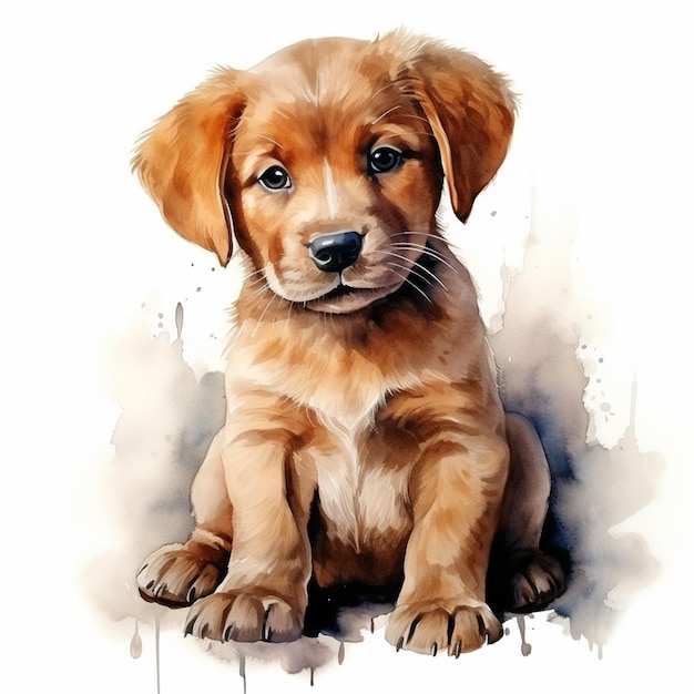 schilderij van een puppy die op een wit oppervlak zit met een witte achtergrond generatieve ai